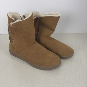 Koolaburra Ugg Shazi Short Brown Boots Suede Lace Up Shearling 1019361 Womens 10